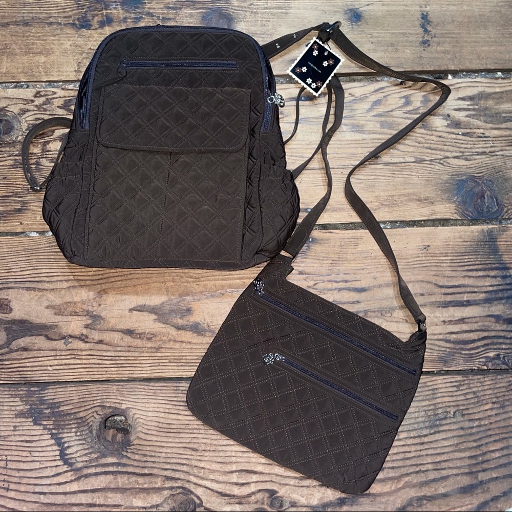 Brown Quilted Vera Bradley Backpack & Sling Bag